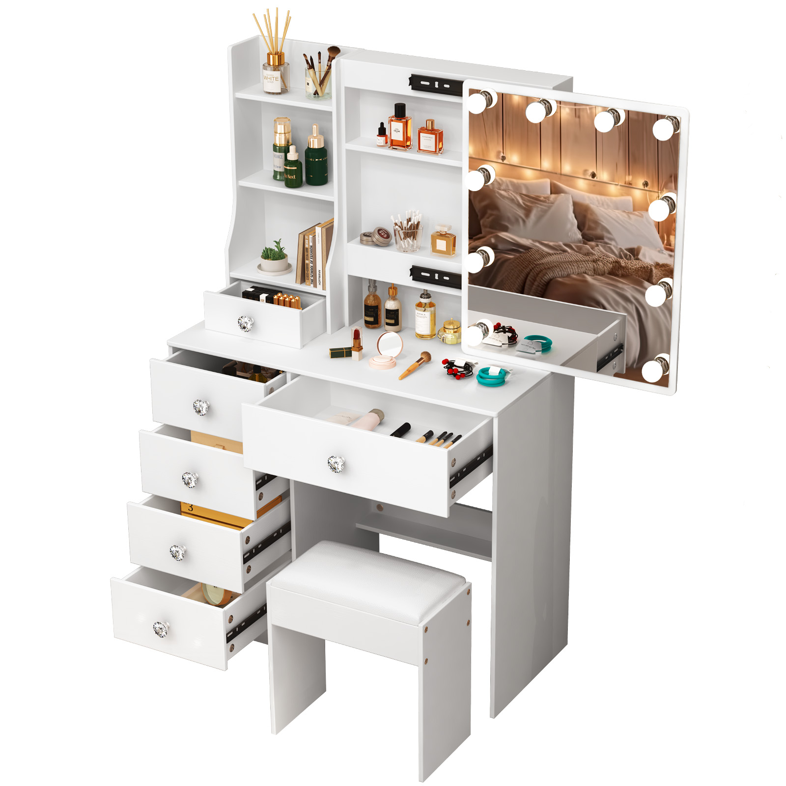 White Makeup Vanity Desk with  - đánh giá và giá Beauty Makeup Vanity Set
